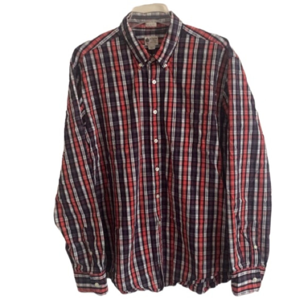 J.Crew Washed Tartan Tailored Fit plaid button down shirt 100% cotton size XL